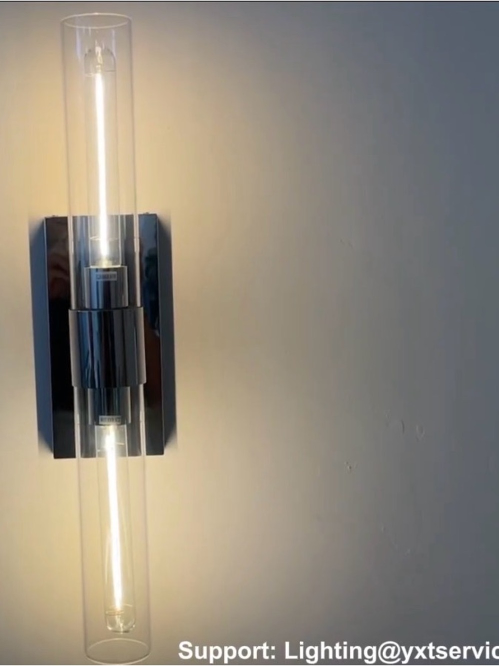 Modern Chrome Wall Sconce Light - Clear Glass Tube, Chrome